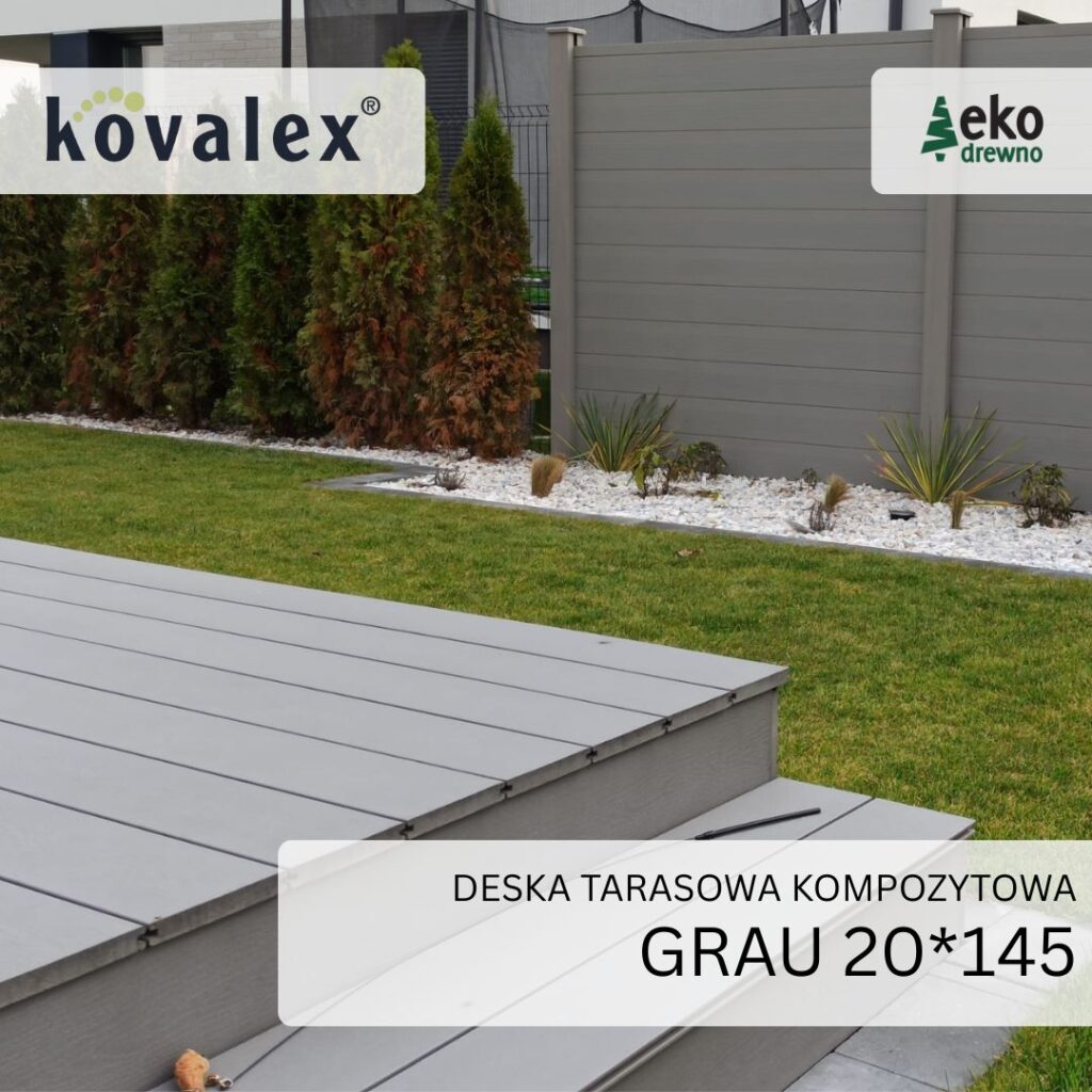 Deska tarasowa kompozytowa KOVALEX 20x145 mm grau ekodrewno Deska tarasowa kompozytowa KOVALEX 20x145 mm grau ekodrewno