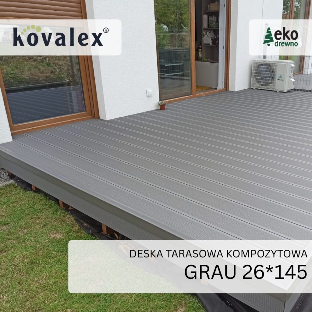 Deska tarasowa kompozytowa KOVALEX 20x145 mm grau ekodrewno 2 Deska tarasowa kompozytowa KOVALEX 20x145 mm grau ekodrewno 2