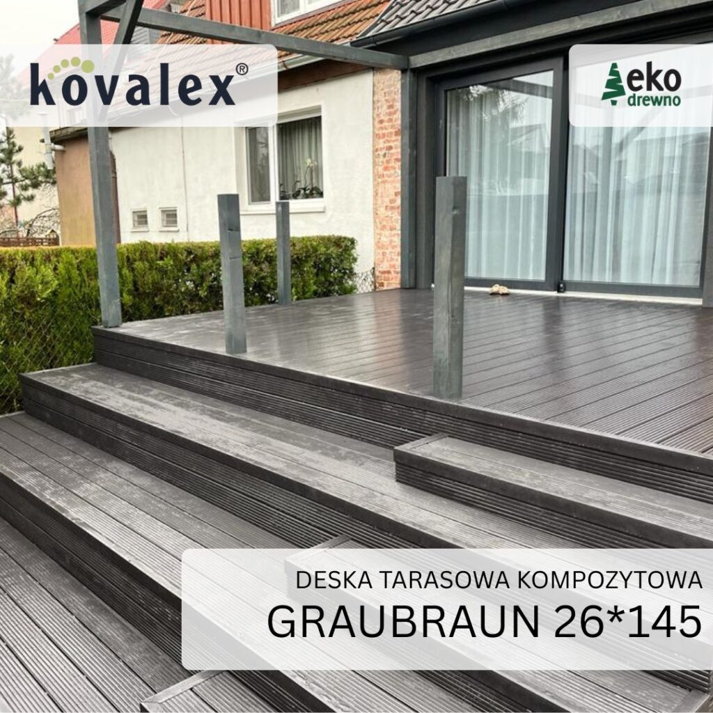 Deska tarasowa kompozytowa KOVALEX 26x145 mm graubraun Deska tarasowa kompozytowa KOVALEX 26x145 mm graubraun