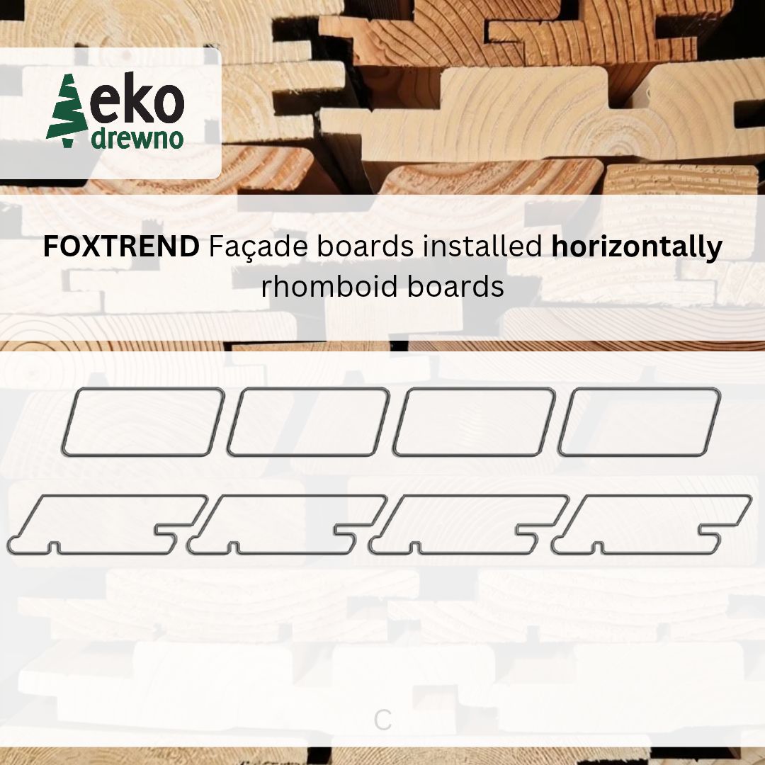 Deski elewacyjne do montażu poziomego - FOXTREND Grupa C - deski romboidalne rhombus oraz deski Tiga TGA. EKODREWNO Wrocław