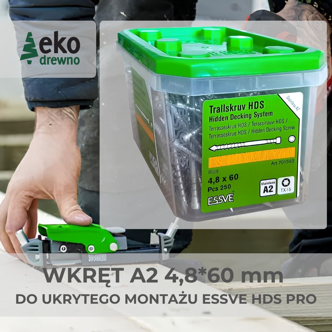 ESSVE HDS wkręt A2 4,8x60 mm ze stali nierdzewnej A2 do niewidocznego montażu deski tarasowej do narzędzia montażowego ESSVE HDS-PRO. EKODREWNO Wrocław SSVE HDS wkręt A2 4,8x60 mm ze stali nierdzewnej A2 do niewidocznego montażu deski tarasowej do narzędzia montażowego ESSVE HDS-PRO. EKODREWNO Wrocław