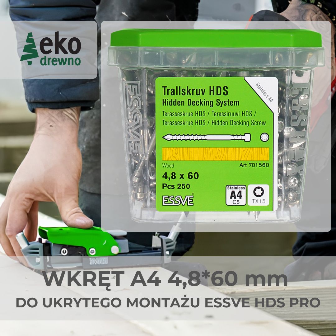 ESSVE HDS wkręt A4 4,8x60 mm ze stali nierdzewnej A4 do niewidocznego montażu deski tarasowej do narzędzia montażowego ESSVE HDS-PRO. EKODREWNO Wrocław ESSVE HDS wkręt A4 4,8x60 mm ze stali nierdzewnej A4 do niewidocznego montażu deski tarasowej do narzędzia montażowego ESSVE HDS-PRO. EKODREWNO Wrocław