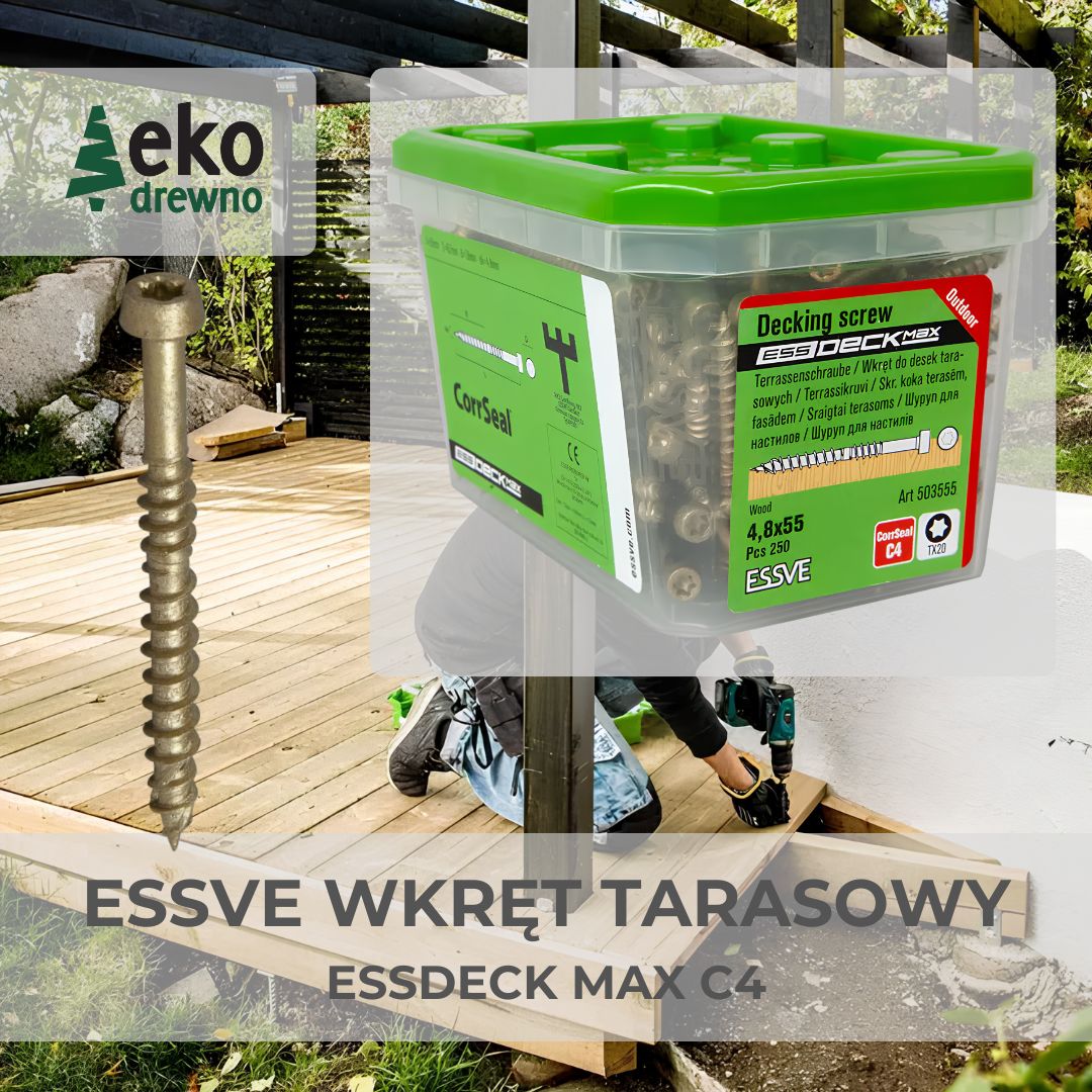 ESSVE wkręt tarasowy ESSDECKMAX ze stali C4 Corrseal wkręt do deski tarasowej ESSDECK MAX wymiar 4,8x55 4,8x75 mm. EKODREWNO Wrocław ESSVE wkręt tarasowy ESSDECKMAX ze stali C4 Corrseal wkręt do deski tarasowej ESSDECK MAX wymiar 4,8x55 4,8x75 mm. EKODREWNO Wrocław
