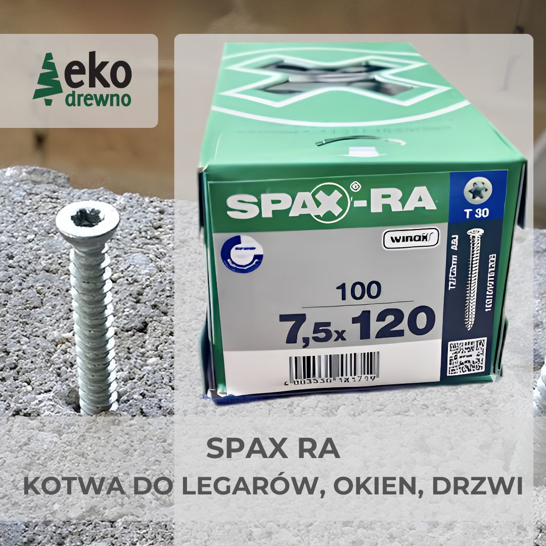 SPAX RA Spax-RA wkręt do betonu WIROX kotwa ościeżnicowa do betonu bez nawiercania łeb stożkowy TORX T30, kotwa do legarów, okien, drzwi 7,5x100 7,5x120 7,5x150 7,5x180 7,5x210 7,5x40 7,5x60 7,5x80 mm. EKODREWNO SPAX RA Spax-RA wkręt do betonu WIROX kotwa ościeżnicowa do betonu bez nawiercania łeb stożkowy TORX T30, kotwa do legarów, okien, drzwi 7,5x100 7,5x120 7,5x150 7,5x180 7,5x210 7,5x40 7,5x60 7,5x80 mm. EKODREWNO