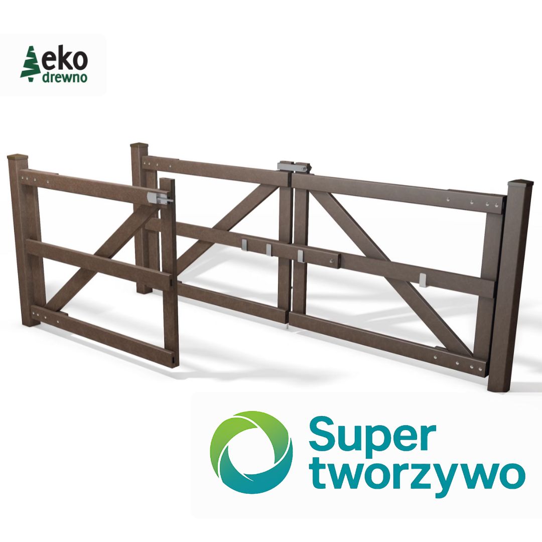 Tworzywo kompozyt z recyklingu SuperTworzywo Hahn Kunststoffe Hanit Hanimat Super Tworzywo EKODREWNO. Brama modułowa z tworzywa sztucznego