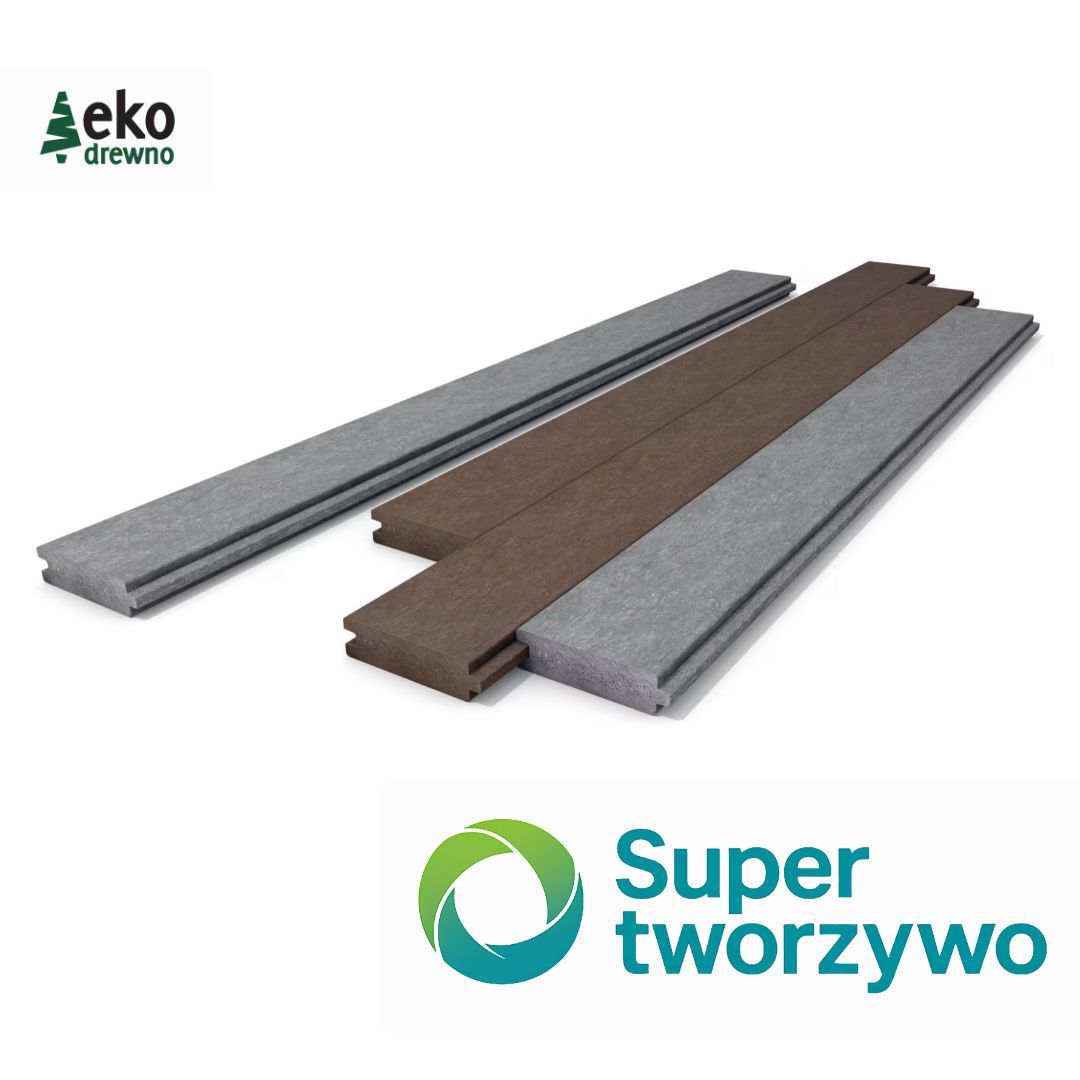 Tworzywo kompozyt z recyklingu SuperTworzywo Hahn Kunststoffe Hanit Hanimat Super Tworzywo EKODREWNO. Deska z tworzywa sztucznego gładka wpust pióro