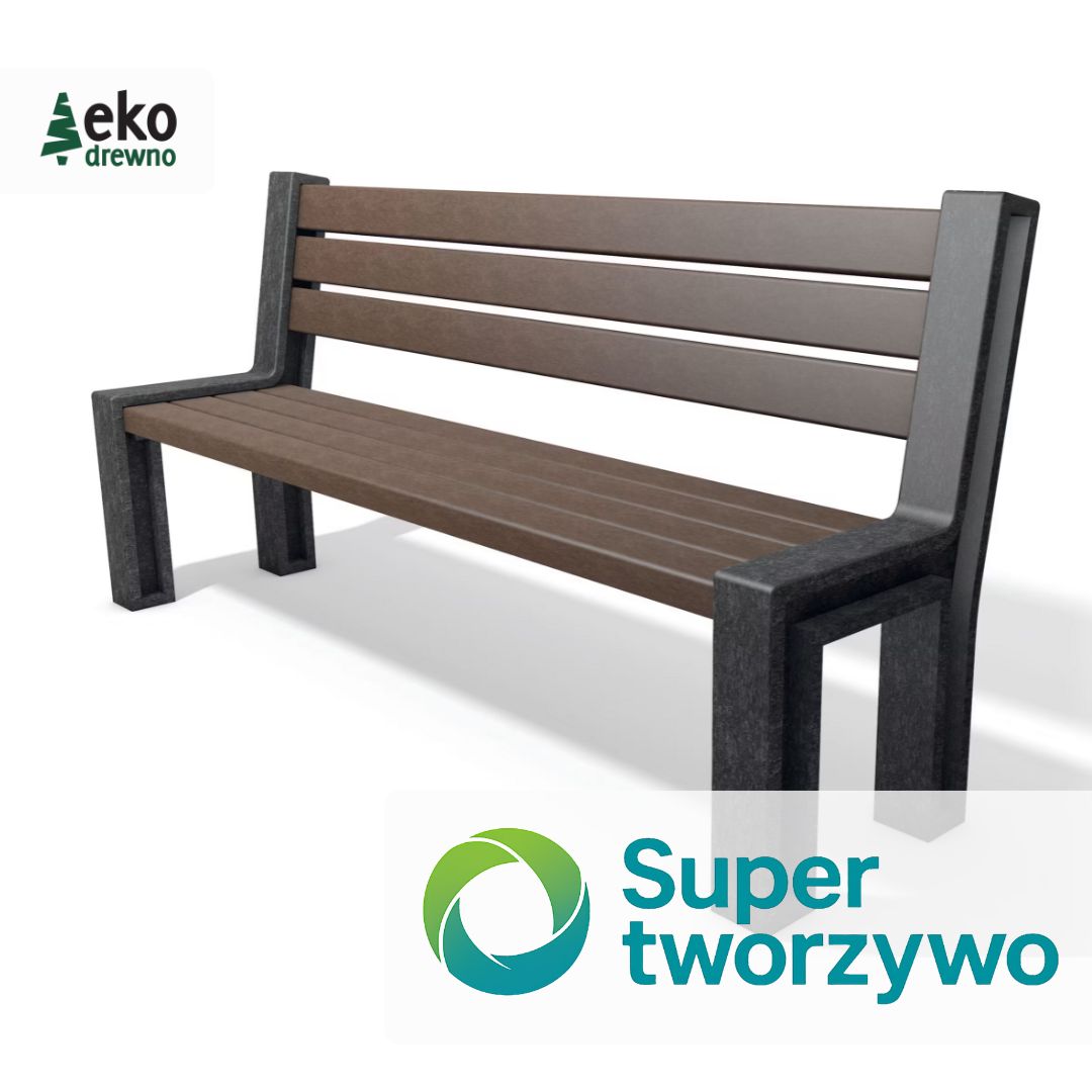 Tworzywo kompozyt z recyklingu SuperTworzywo Hahn Kunststoffe Hanit Hanimat Super Tworzywo EKODREWNO. Ławka miejska z oparciem RZYM