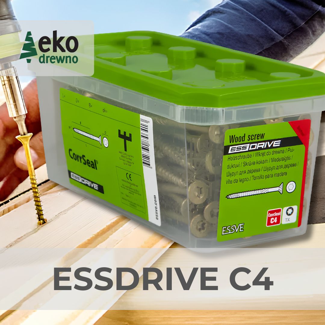 Wkręt do drewna ESSVE ESSDRIVE FS CORRS stal C4 5x80 5x90 5x100 6x100 6x120 6x140 mm. EKODREWNO Wrocław Wkręt do drewna ESSVE ESSDRIVE FS CORRS stal C4 5x80 5x90 5x100 6x100 6x120 6x140 mm. EKODREWNO Wrocław